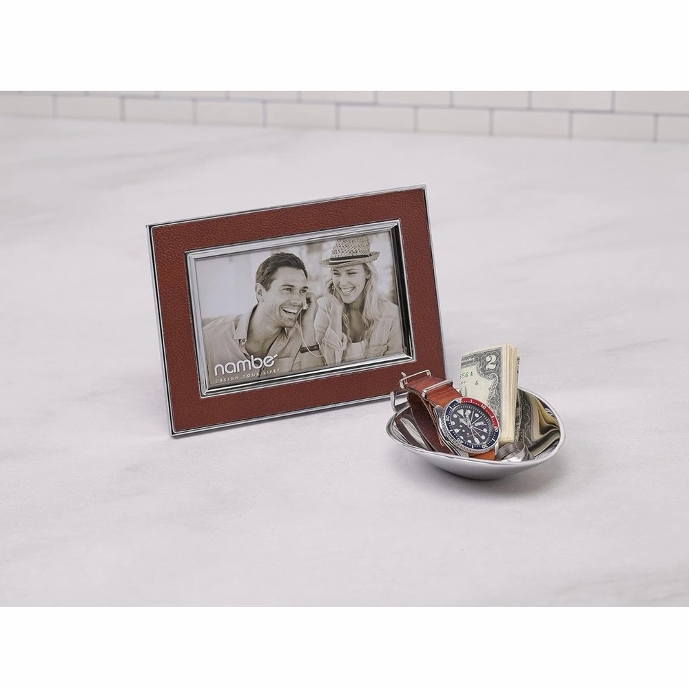 Nambe 5x7 Brown Leather & Polished Silver Photo Frame - Picture 8 of 9